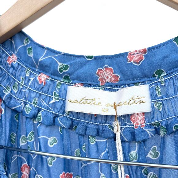 New Natalie Martin Stevie Dress Short Mini Boho Pinwheel Denim Blue Flowers XS - Picture 9 of 15
